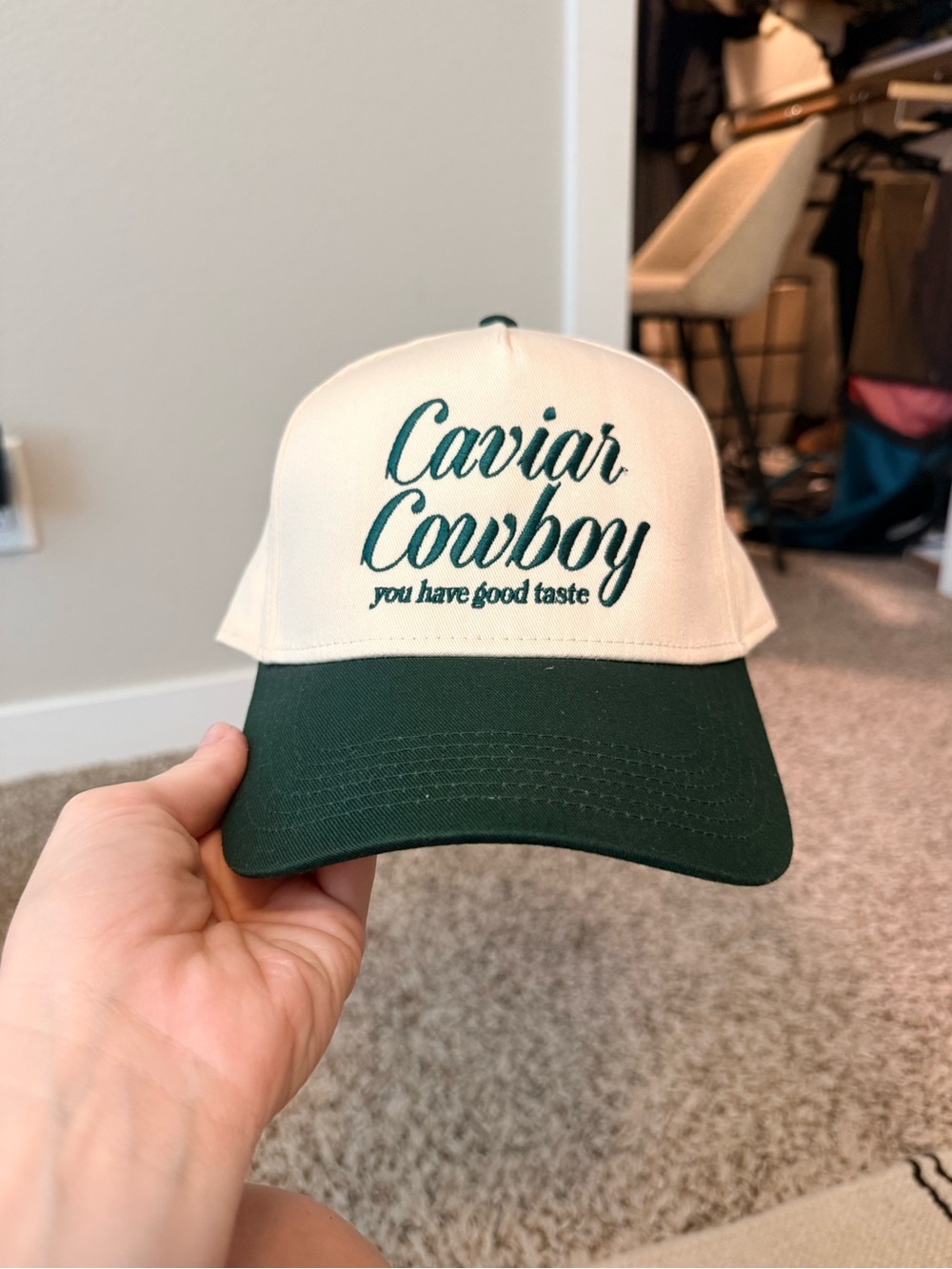 Cowboy Caviar Two-Tone Green & Cream Baseball Cap